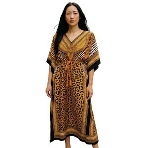 True Rock Kaftan Womens Free Size Embellished Animal‎ Print Coverup Lightweight